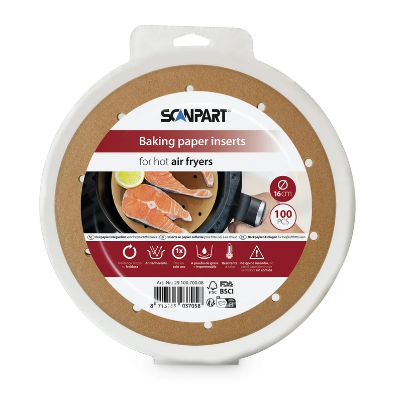 SCANPART - Papier cuisson pour friteuse à air chaud - 100 pièces - Ø16 cm