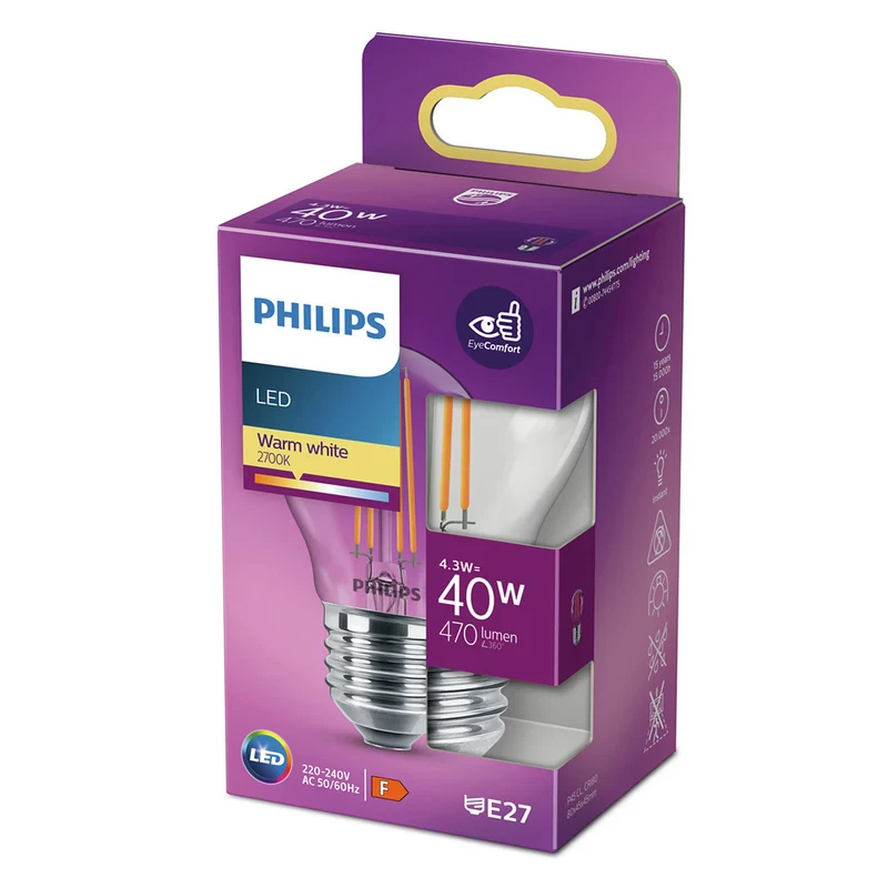 PHILIPS - Light Bulb - E27 - 40 W - 470 Lumen - 2700 K - Bright - Bulb