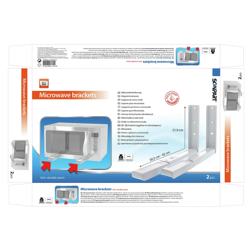 SCANPART - Supports magnétron - Blanc - 21,9 cm x 30,5-45 cm - jusqu'à 40KG