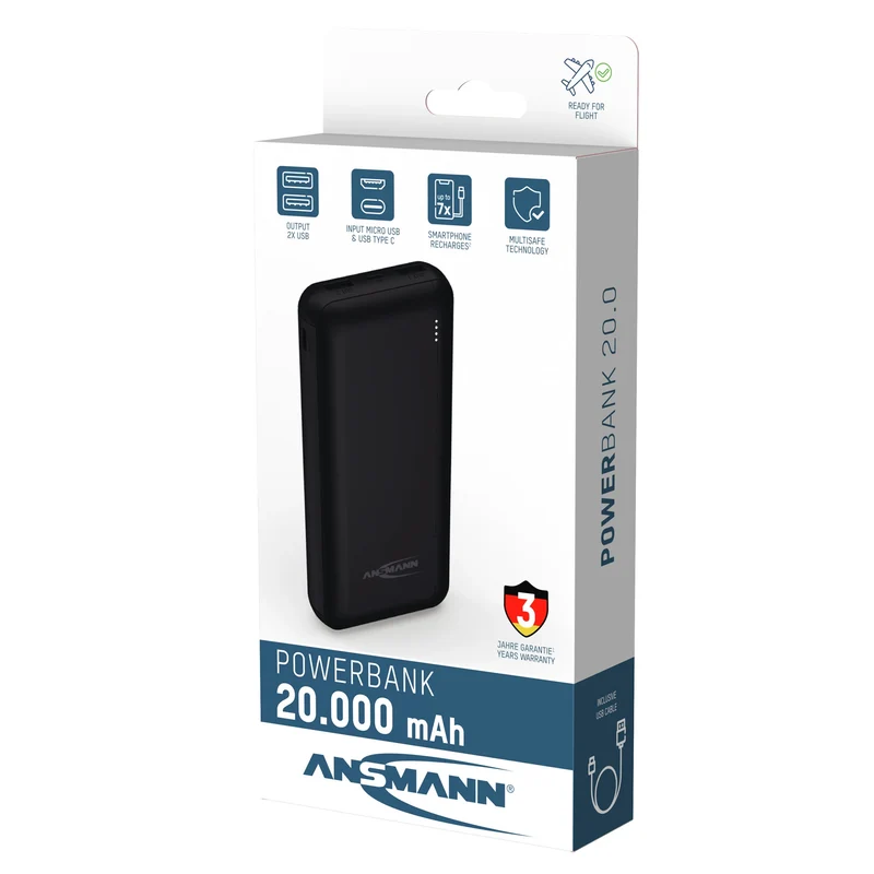 ANSMANN - Banque de puissance - PB212 - Noir - 20000mAh - 1x USB-A (F)