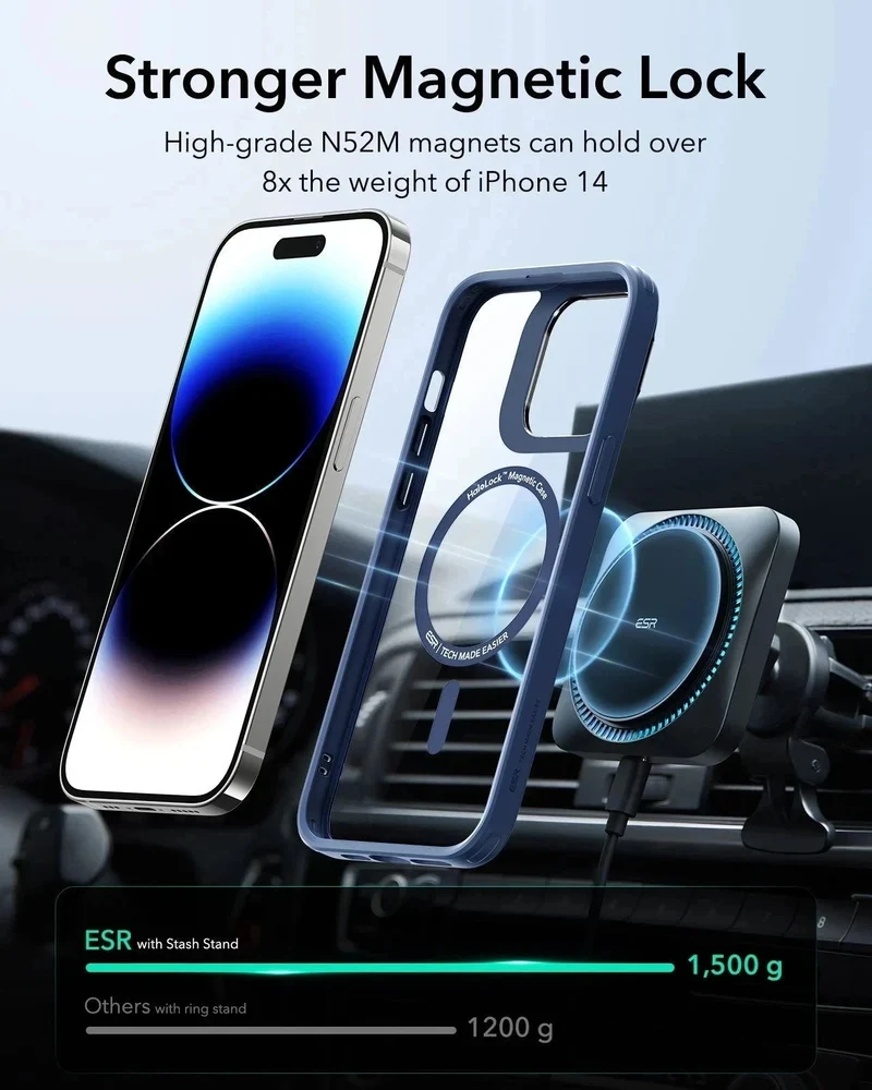 iPhone 14 Pro Max Classic Hybrid Case with Stash Stand (HaloLock) - Clear Black