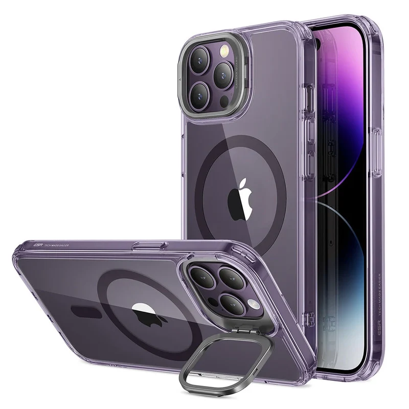 iPhone 14 Pro Classic Hybrid Case with Stash Stand (HaloLock) - Clear Purple