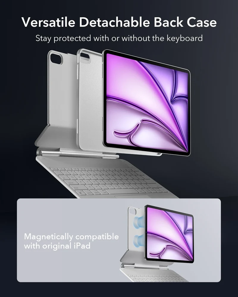 iPad Air 13" (M4) 2026 Bundle Rebound Magnetic Keyboard Case 360 & Screen Protectors - US Layout-White