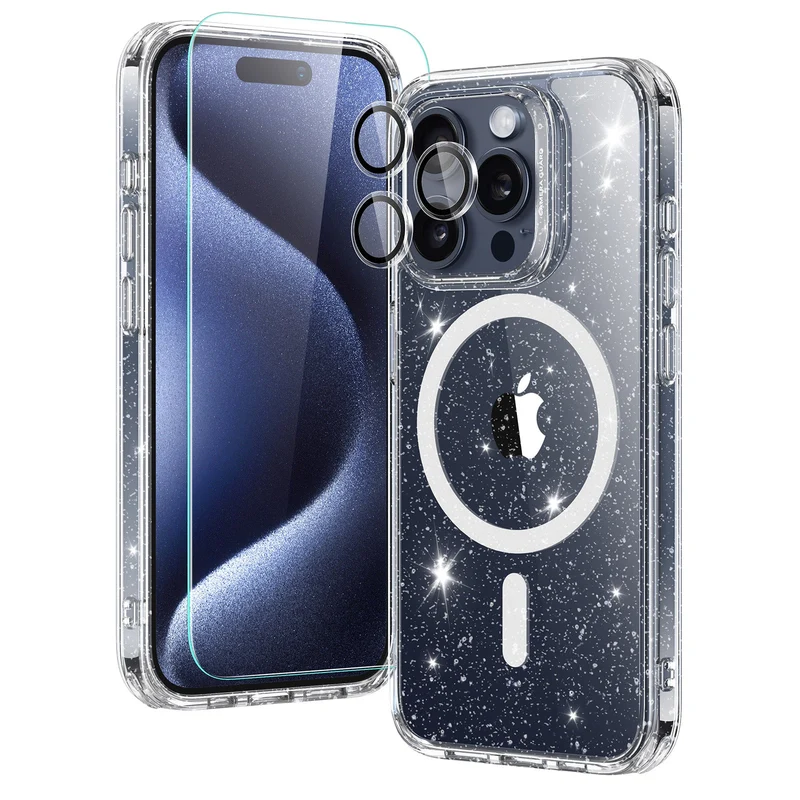 iPhone 15 pro max Classic Hybrid Case Set (HaloLock) - Clear Shimmer