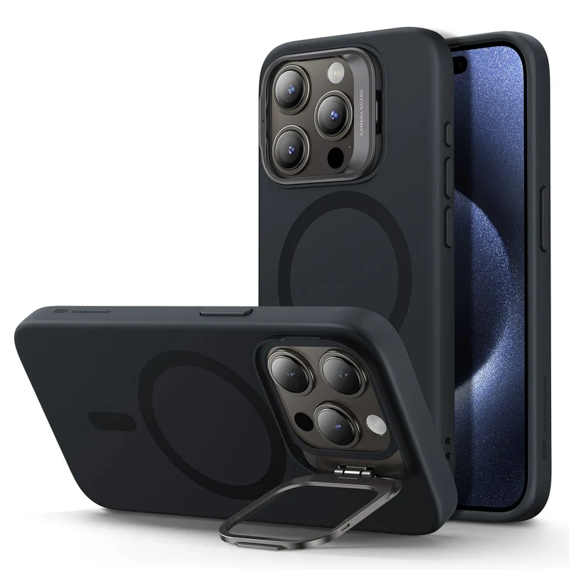 iPhone 15 Pro Max Cloud Soft Case with Stash Stand (HaloLock) - Black