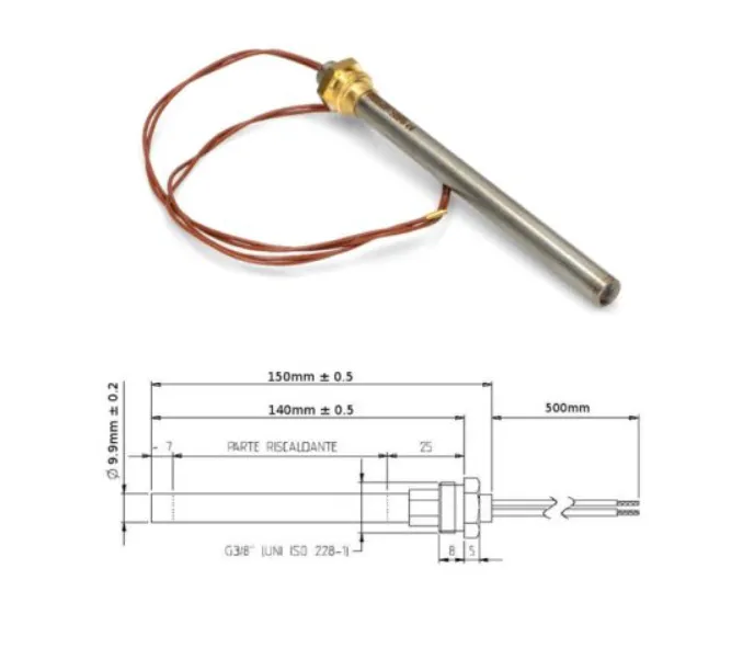 Résistance pour poêle à pellets 140mm x 9.9mm 3/8 250W HT62650