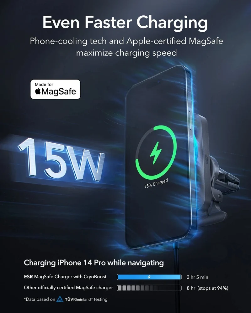 15W Car Charger with MagSafe + CryoBoost - Cool Grey