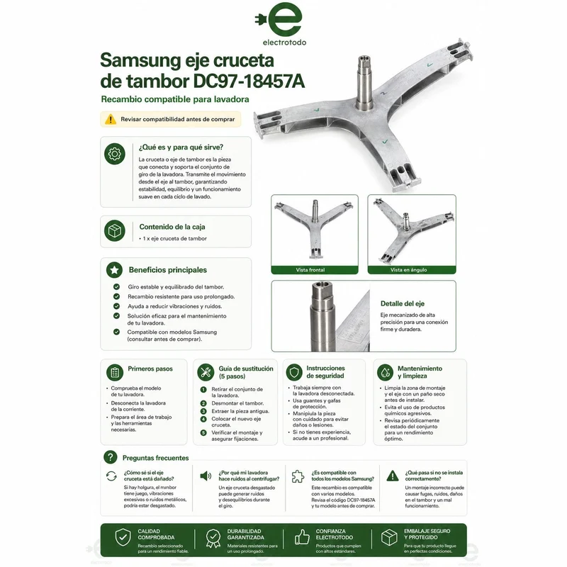 Arbre d'araignée de tambour de machine à laver Samsung DC97-17234A