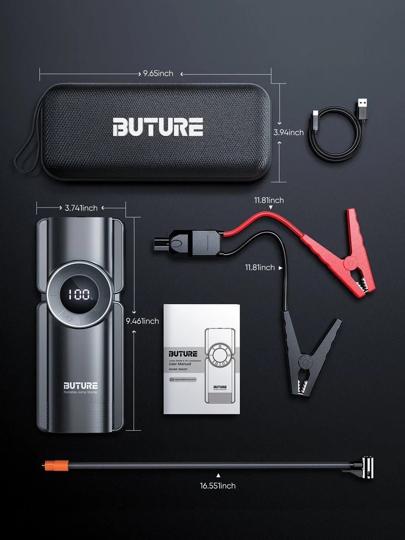Buture Beta01 Palm-Sized Jump Starter with Air Compressor丨3500A Peak Power, Auto Shut-Off Inflation