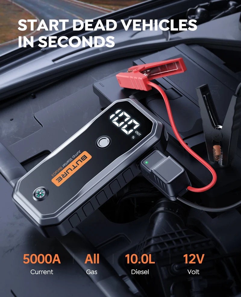 Buture Beta03 Car Battery Jump Starter 5000A丨400 Lumen Wide Angle Light, Built in Compass