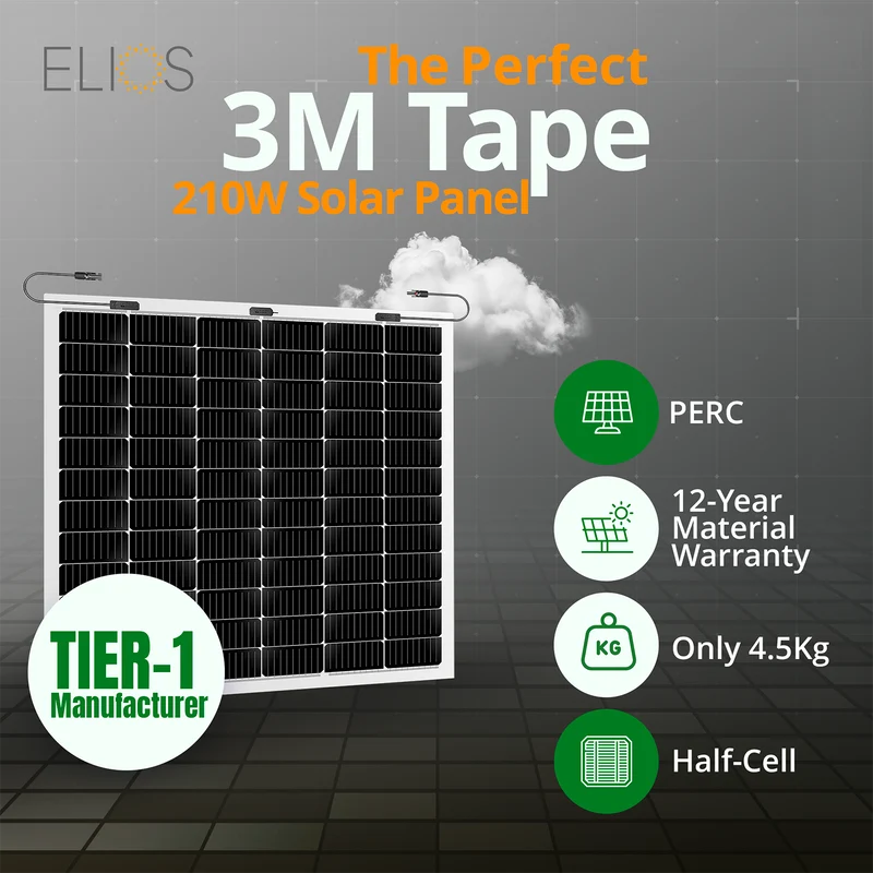 Pack of 2 Elios Voltaic210F-T | 2 x 210W Semi Flexible Solar Panel with 3M tape