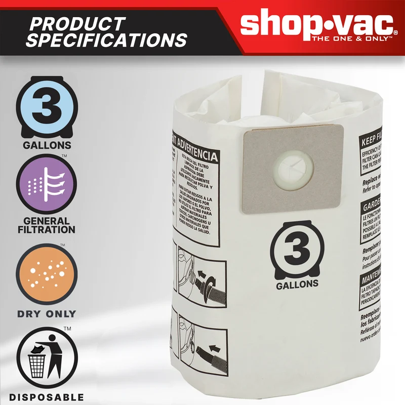 Shop-Vac® 3 Gallon AllAround® Disposable Filter Bag