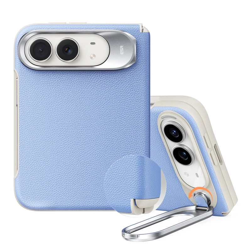 iPhone Duo Atelier Silicone Leather Magnetic Case with Flex Stand - Misty Blue
