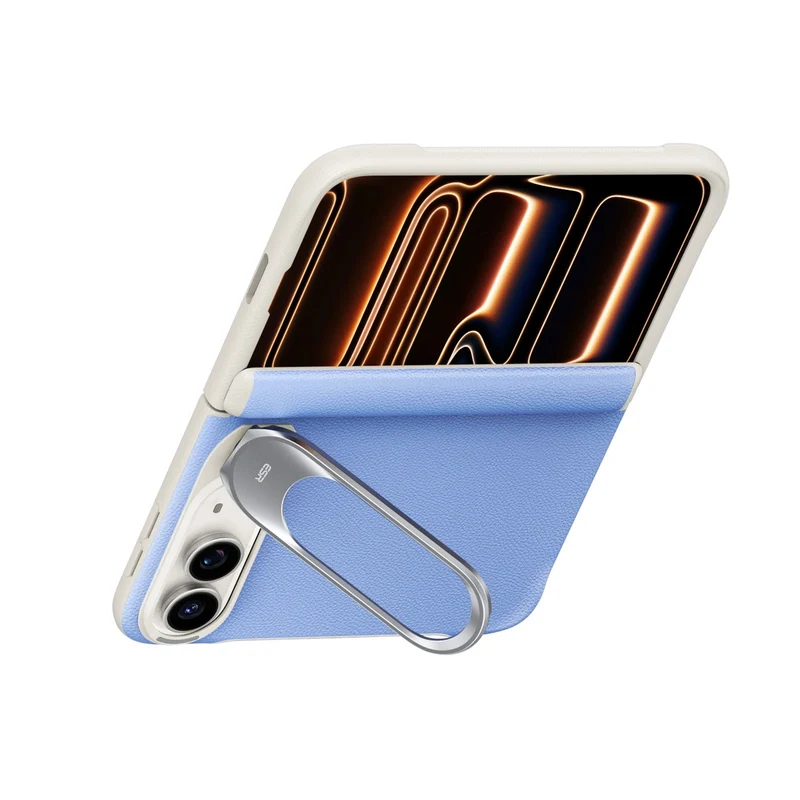 iPhone Duo Atelier Silicone Leather Magnetic Case with Flex Stand - Misty Blue
