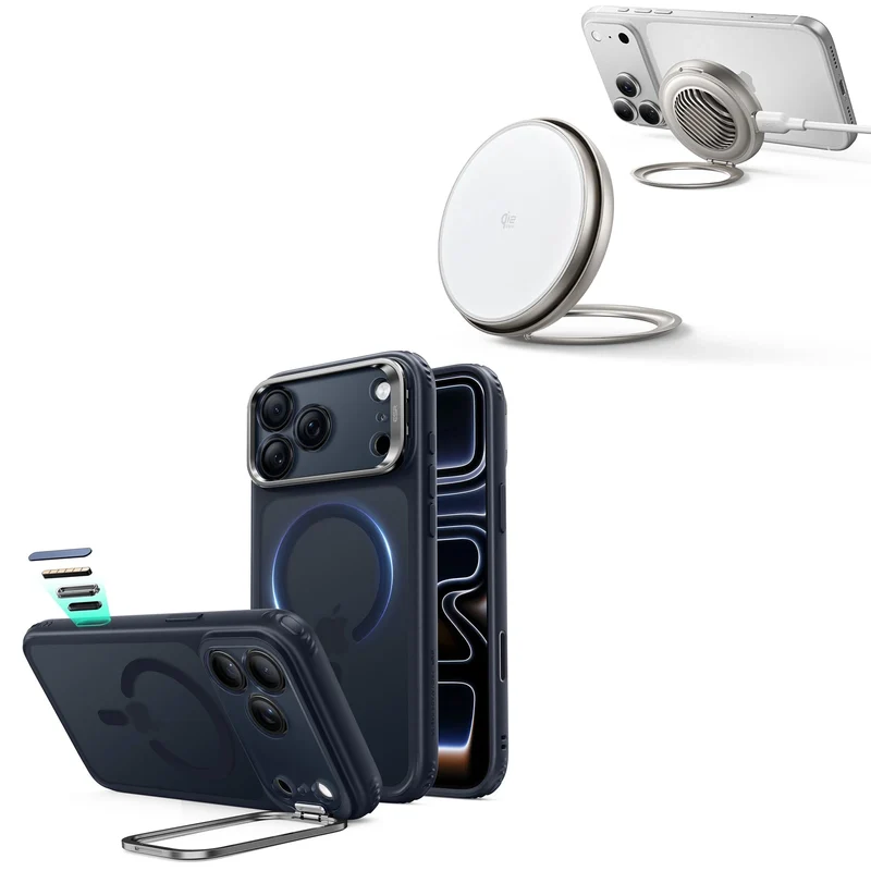 iPhone 18 Pro Max Classic Hybrid Magnetic Case with Camera Control and Flex Stand, Plus Cyclone 25W Magnetic Charging Pad Bundle - Frosted Blue