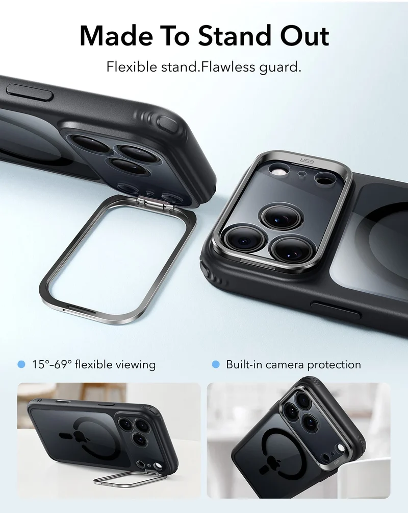 iPhone 18 Pro Max Bundle Classic Hybrid Magnetic Case with Camera Control and Flex Stand, Plus Armorite® Pro Screen Protector - Clear Black