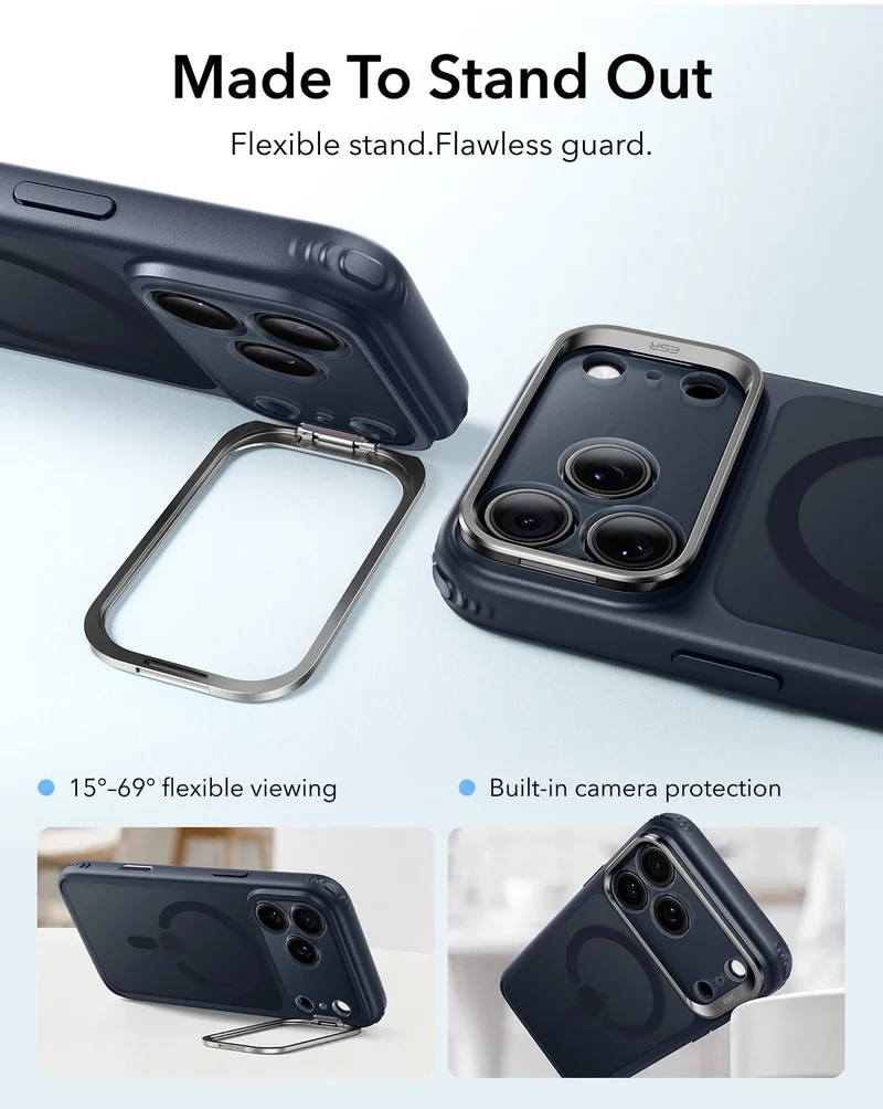 iPhone 18 Pro Classic Hybrid Magnetic Case with Camera Control and Flex Stand - Frosted Blue