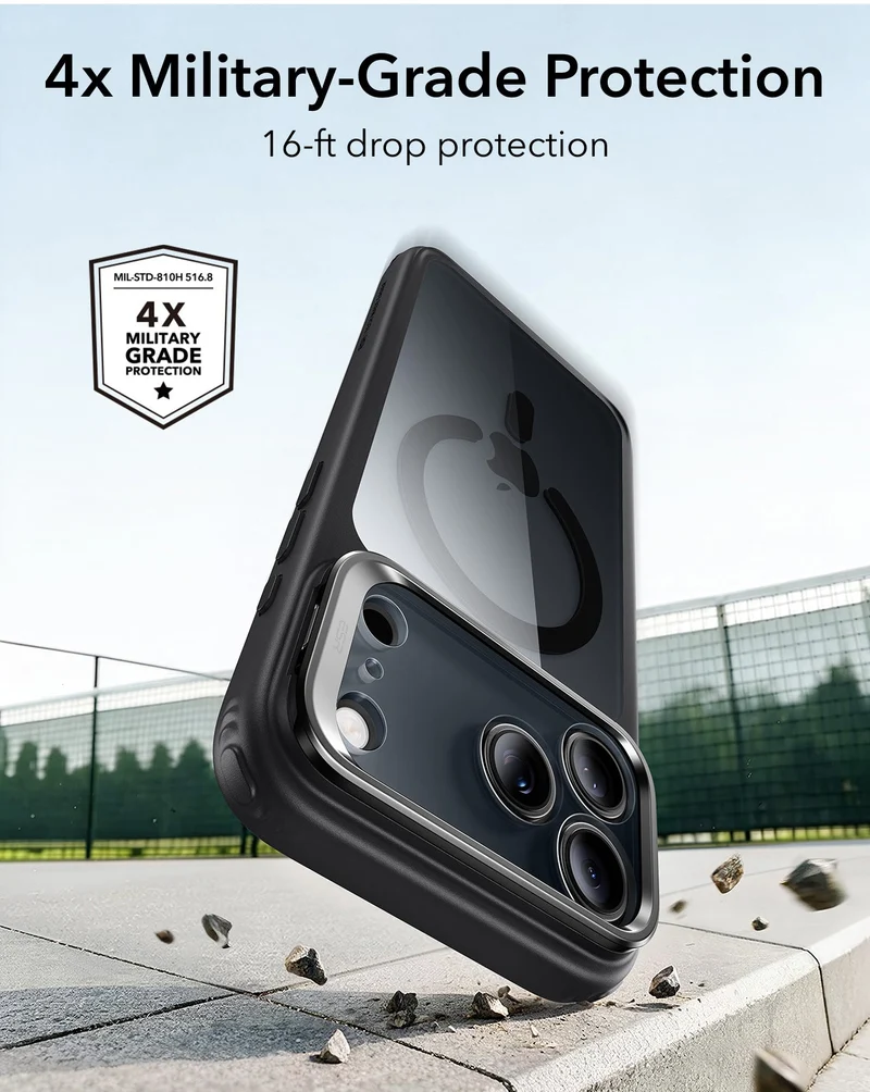 iPhone 18 Pro Classic Hybrid Magnetic Case with Camera Control and Flex Stand - Clear Black