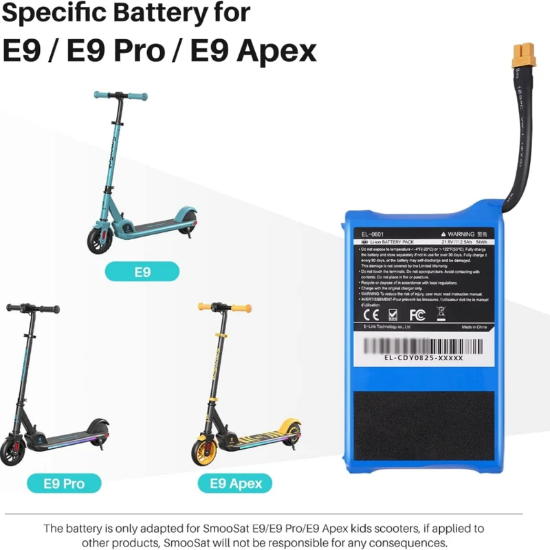 21.6V 2.5Ah Replacement Battery for Kids E Scooter E9 E9 Pro E9 Apex