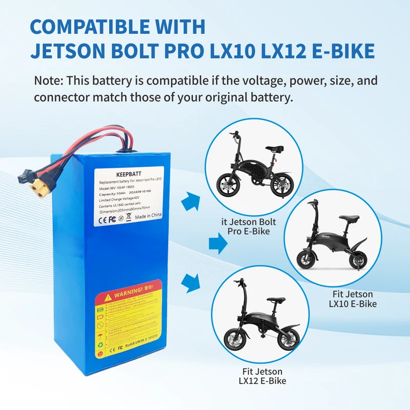 36V 10Ah Replacement Battery for Jetson Bolt Pro LX10 LX12 E-Bike