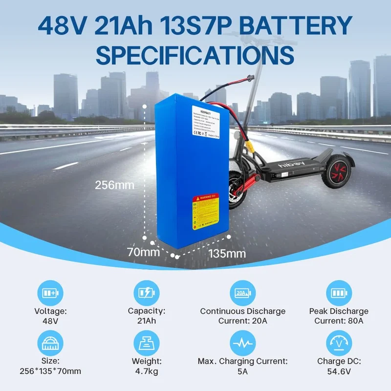 KEEPBATT 48V 21Ah 13S7P Replacement Battery for HIBOY TITAN PRO Electric Scooter