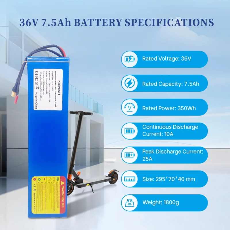 KEEPBATT 36V 7.5Ah Replacement Battery Pack for KuKirin S1 PRO E-Scooter