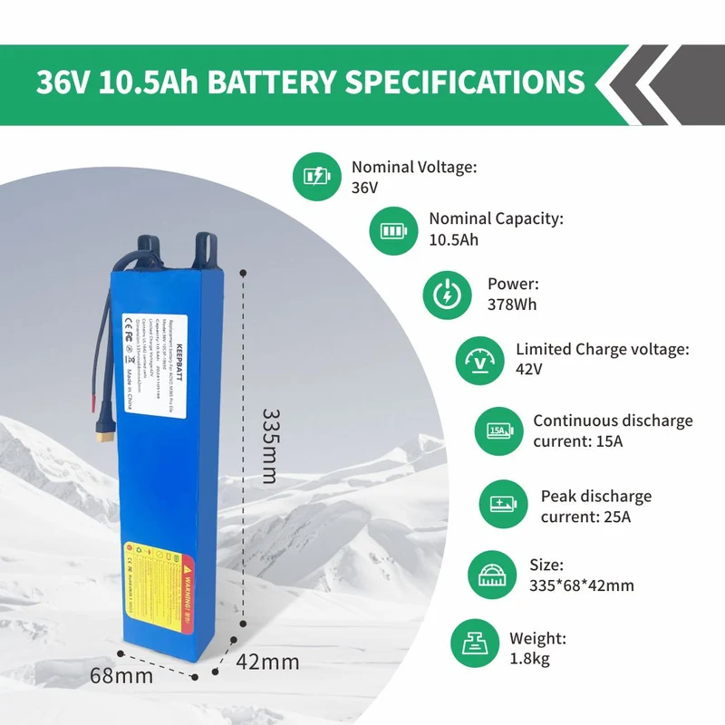 KEEPBATT 36V 10.5Ah Replacement Battery For AOVO M365 Pro Elite ES80 E-Scooter