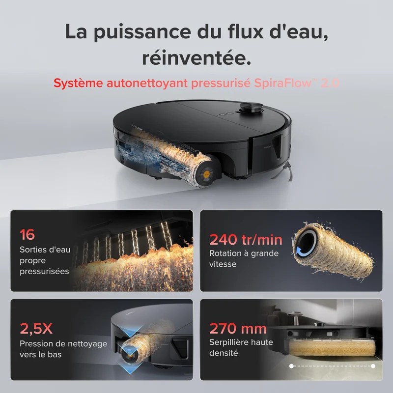 Roborock Saros 20 Flow Complete - Système autonettoyant pressurisé SpiraFlow™ 2.0