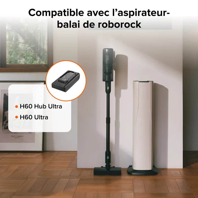 Batterie lithium-ion 8 cellules 2964 mAh pour H60 Hub Ultra/H60 Ultra – Grande capacité pour une autonomie prolongée, compatible avec les aspirateurs à main sans fil