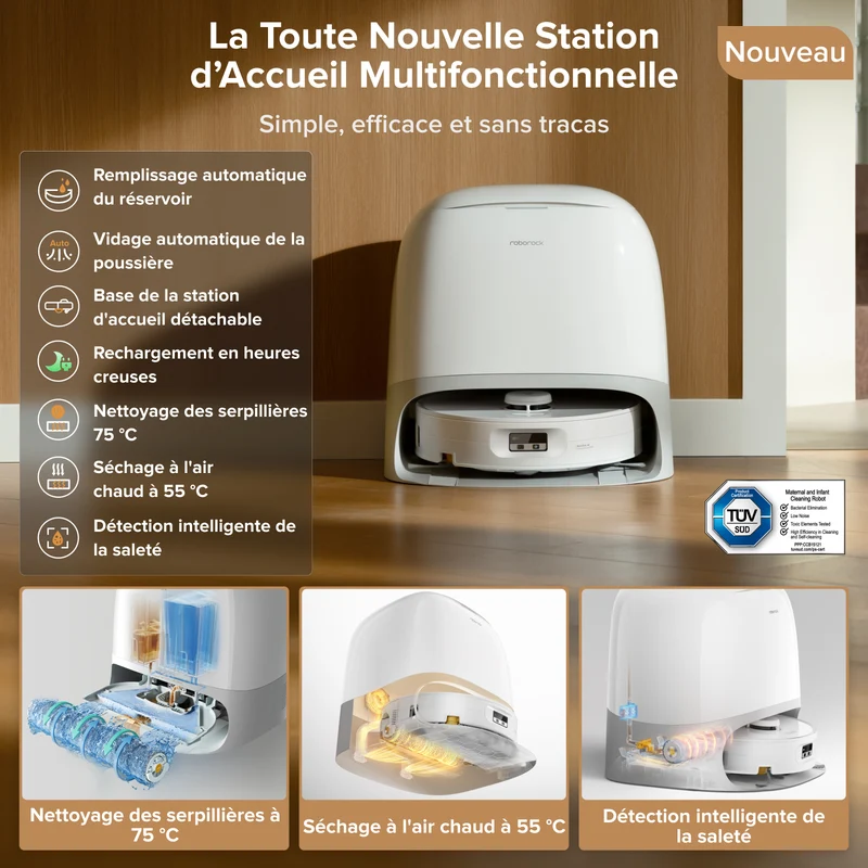 Roborock Qrevo Curv 2 Flow Aspirateur robot avec serpillière à rouleau et station d'accueil multifonctionnelle