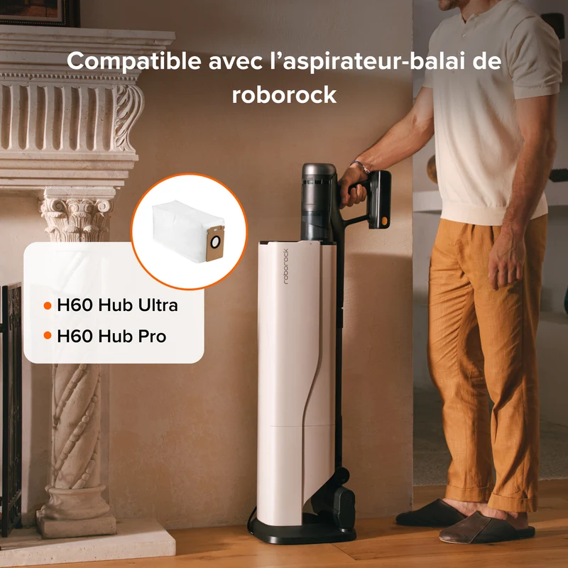 Sacs à poussière Roborock (12 pièces) pour H60 Hub Ultra et H60 Hub Pro, 3 L