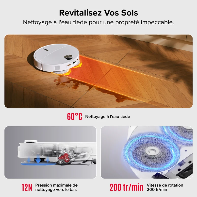 Roborock Qrevo Curv 2 Pro robot aspirateur laveur ultrafin 7,98 cm avec puissante de 25 000 Pa
