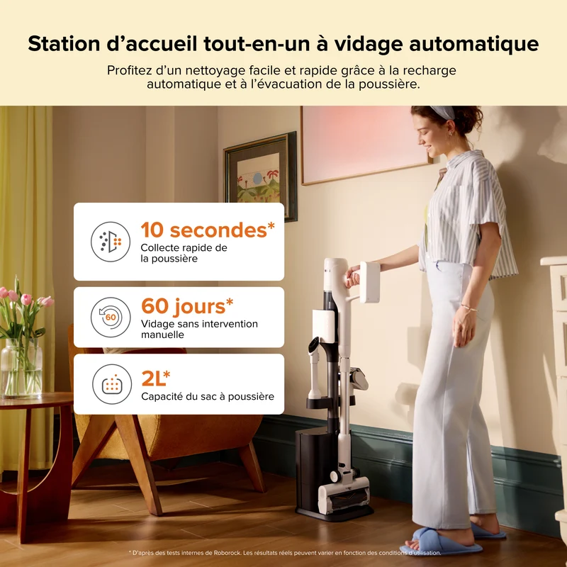 Roborock H60 Hub aspirateur balai sans fil avec station d'accueil à vidage automatique