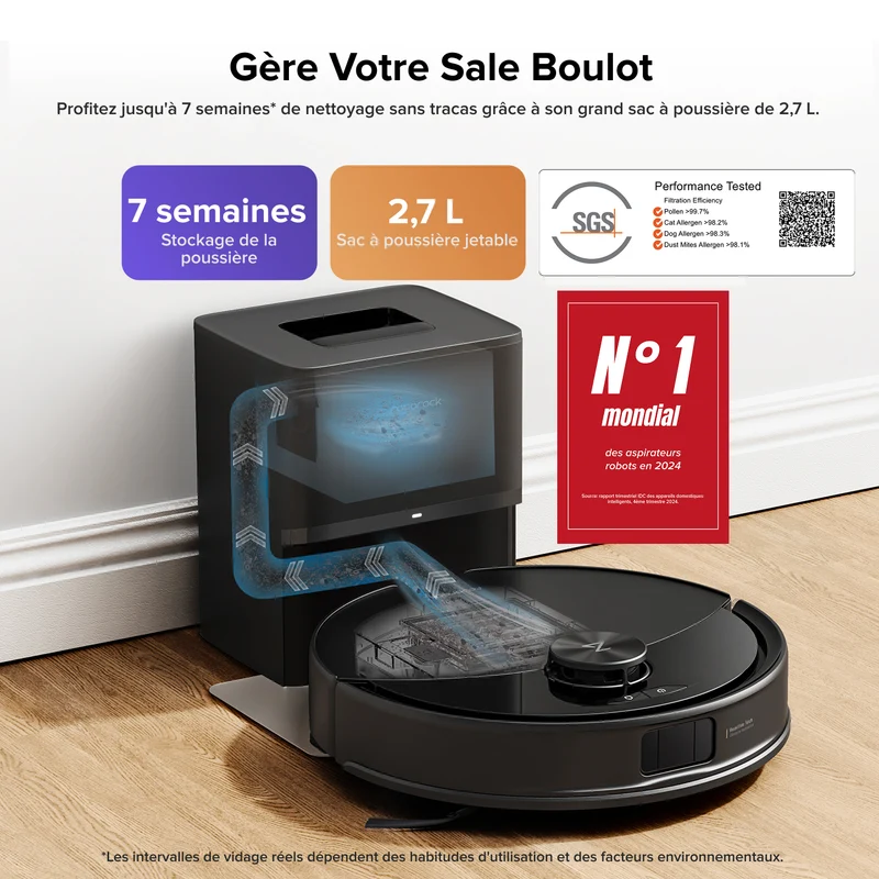 Roborock Q10 S5+ Set robot aspirateur laveur de VibraRise 2.0 avec avec station de vidage automatique