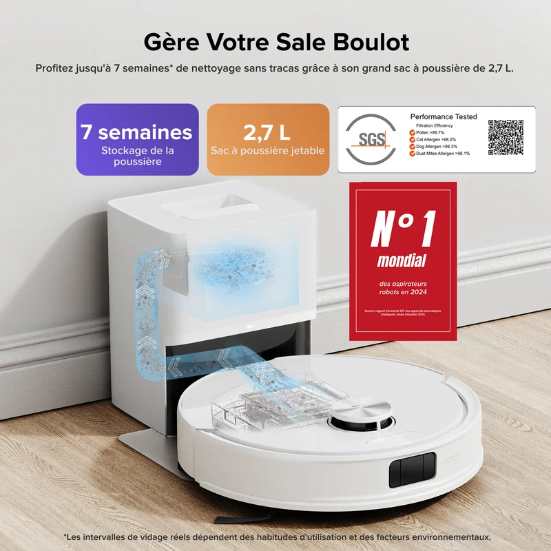 Roborock Q10 S5+ Set robot aspirateur laveur de VibraRise 2.0 avec avec station de vidage automatique