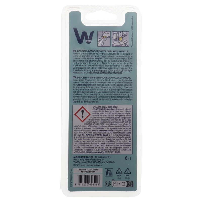 Deodorante WPro DeoDish universale per lavastoviglie Whirlpool Electrolux Bosch