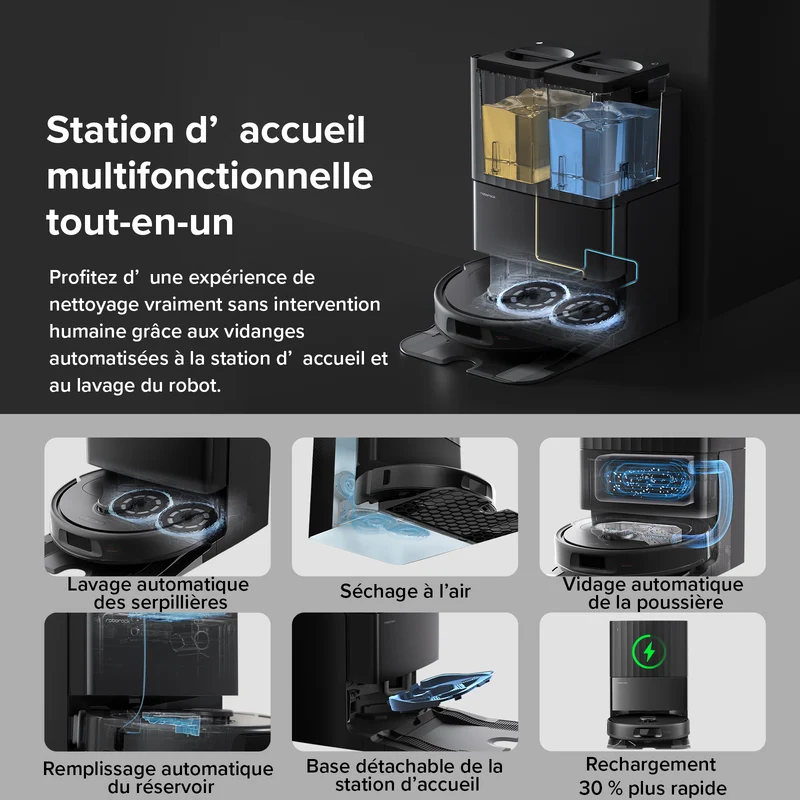 Roborock QV 35A ( Qrevo S amélioré ) robot aspirateur laveur avec station d’accueil multifonctionnelle