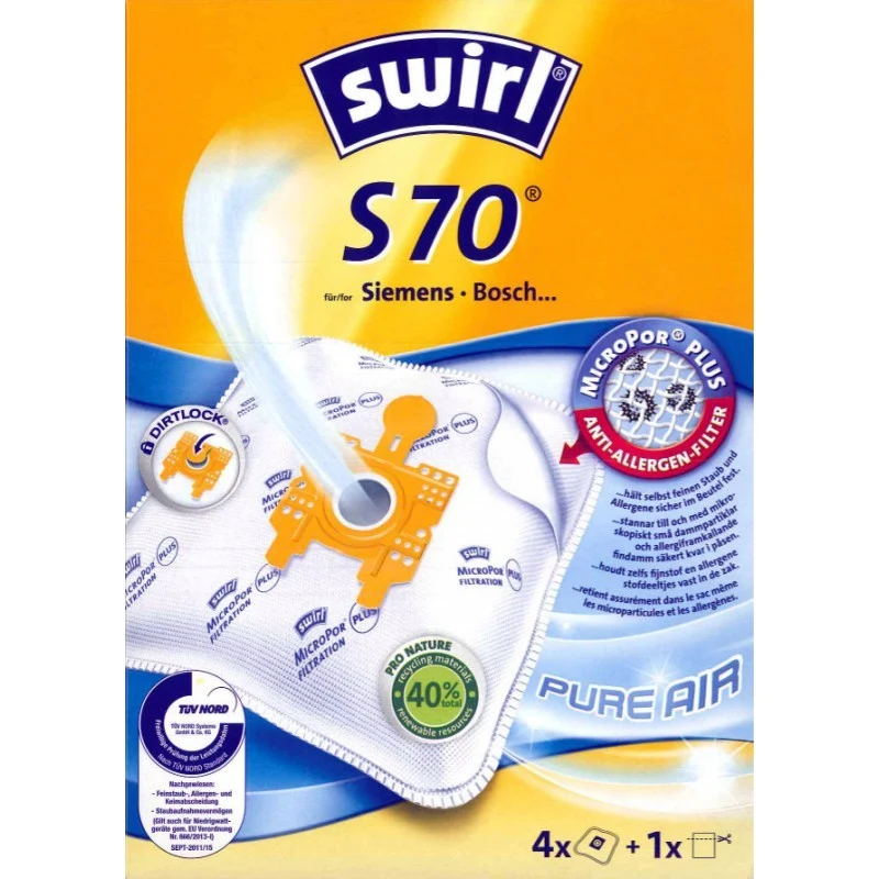 Swirl S70 4 sacchetti aspirapolvere Siemens Bosch VS01 VZ BSG BSN BBZ 41 71