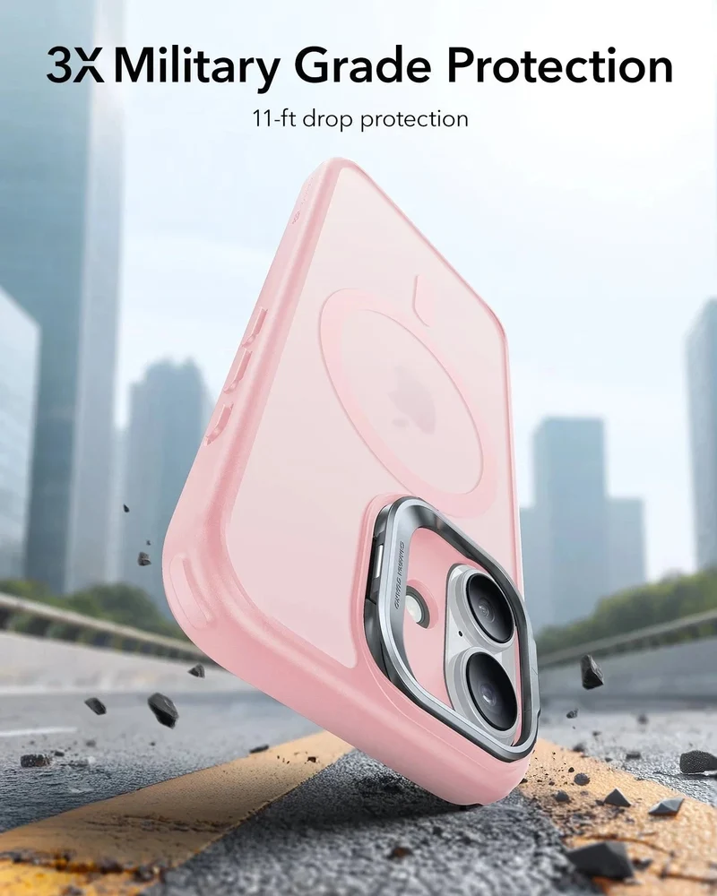 iPhone 17 Bundle Classic Hybrid Magnetic Case (Camera Control, Stash Stand) and Armorite Screen Protector - Frosted Bubblegum Pink