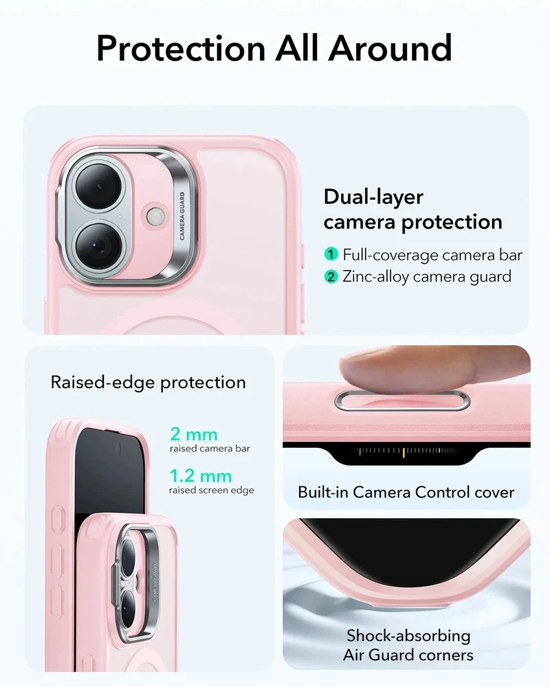 iPhone 17 Bundle Classic Hybrid Magnetic Case (Camera Control, Stash Stand) and Armorite Screen Protector - Frosted Bubblegum Pink