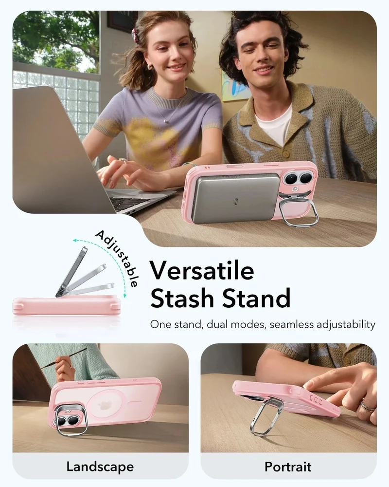 iPhone 17 Bundle Classic Hybrid Magnetic Case (Camera Control, Stash Stand) and Armorite Screen Protector - Frosted Bubblegum Pink