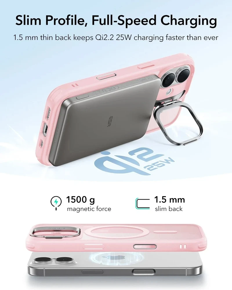 iPhone 17 Bundle Classic Hybrid Magnetic Case (Camera Control, Stash Stand) and Armorite Screen Protector - Frosted Bubblegum Pink