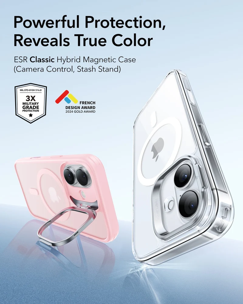 iPhone 17 Classic Hybrid Magnetic Case (Camera Control, Stash Stand) - Frosted Bubblegum Pink