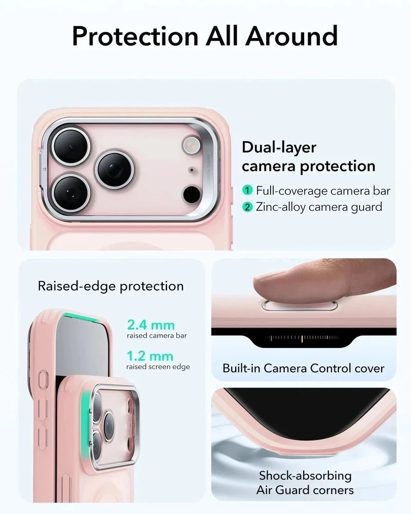 iPhone 17 Pro Max Bundle Classic Hybrid Magnetic Case (Camera Control, Stash Stand) and Armorite Screen Protector - Frosted Bubblegum Pink