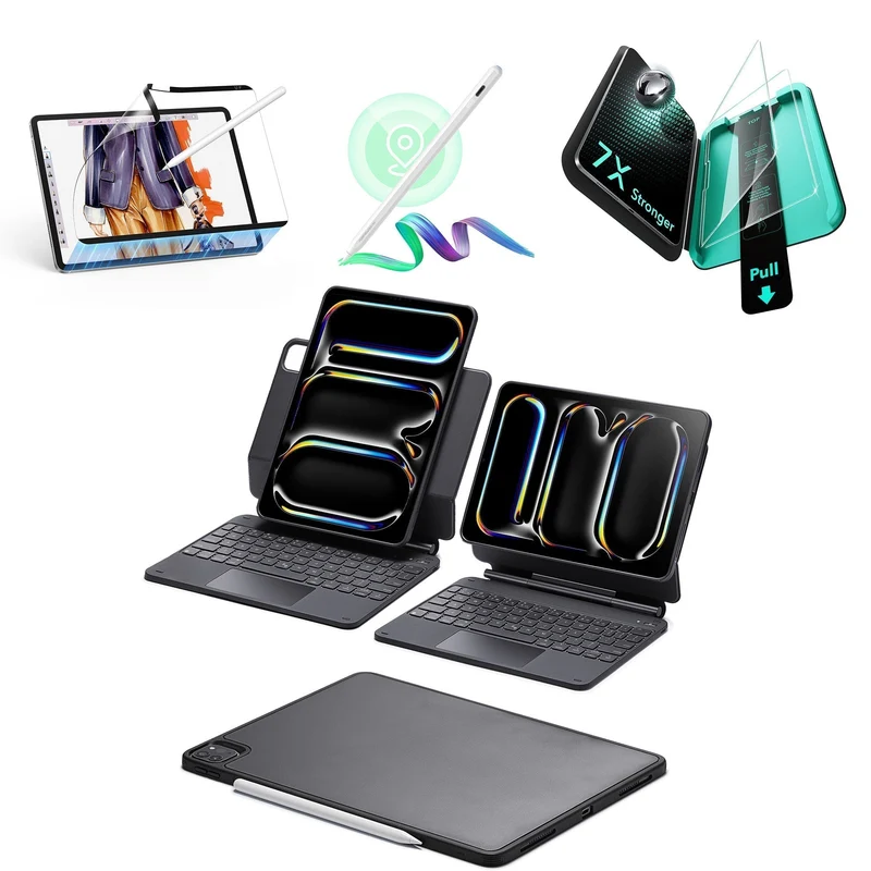 iPad Pro 11ʺ (2025) Bundle Rebound Magnetic Keyboard Case 360 Digital Pencil & Screen Protectors - US Layout-Black
