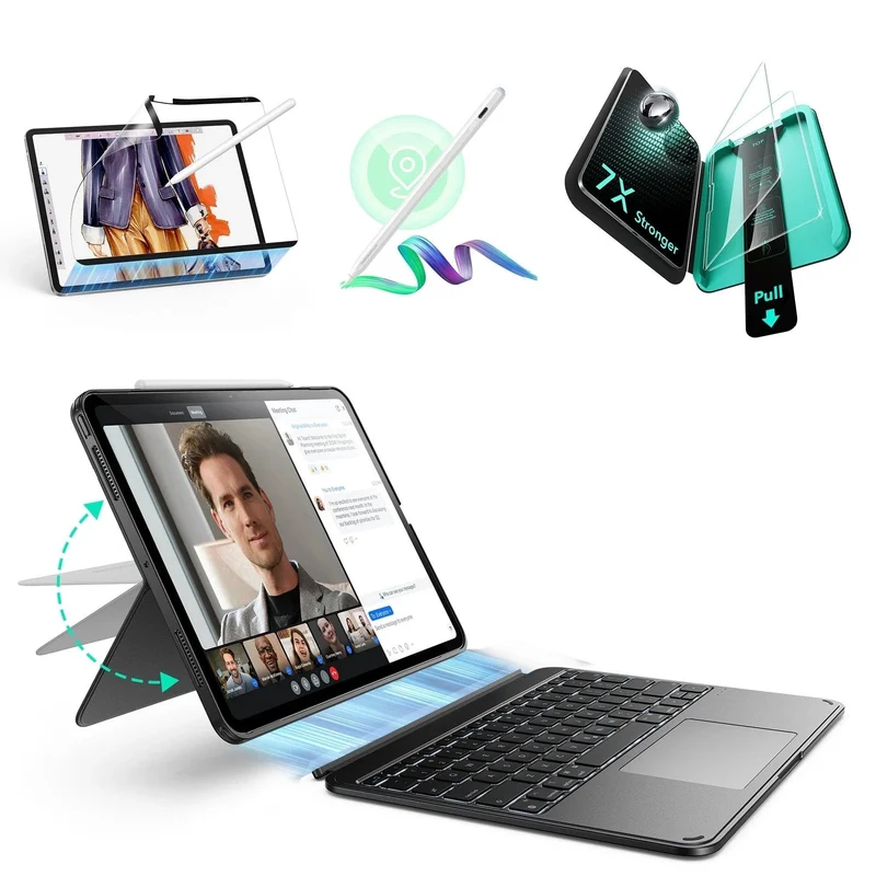 iPad Air 11" (M3) 2025 Bundle Shift Keyboard Case, Geo Digital Pencil, and Screen Protectors -US Layout-Dark Gray