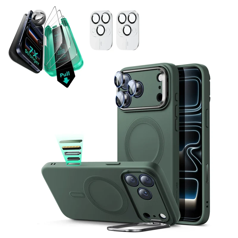 iPhone 17 Pro Max Cloud Soft Magnetic Case (Camera Control, Stash Stand) Armorite Protection Bundle - Olive Green