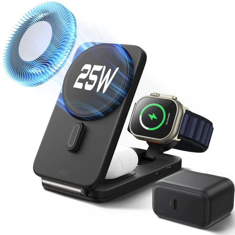 CryoBoost Foldable 3-in-1 Magnetic Charging Station (25W) – JP Plug-Black
