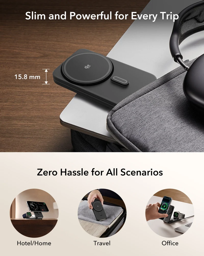 CryoBoost Foldable 3-in-1 Magnetic Charging Station (25W) – JP Plug-Black