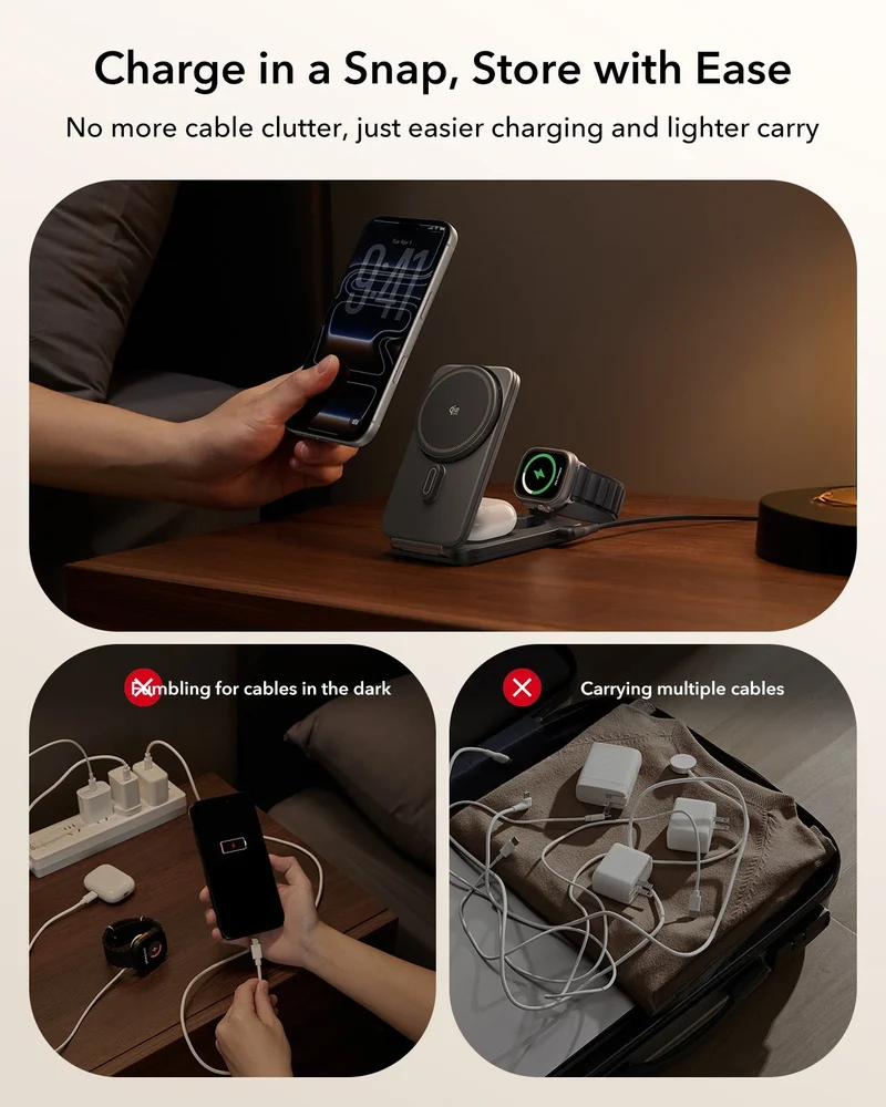 CryoBoost Foldable 3-in-1 Magnetic Charging Station (25W) – JP Plug-Black